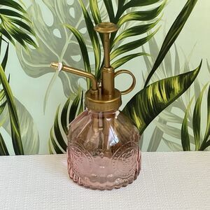 Pink Glass Plant Mister Brass Colored Pump Orchid Spritzer Plant Lover Gift